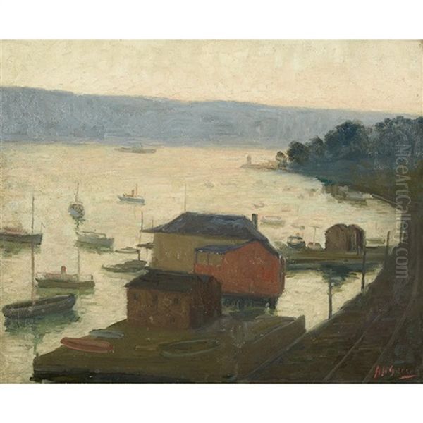 Hudson River, Palisades In The Distance Oil Painting by Aaron Harry Gorson