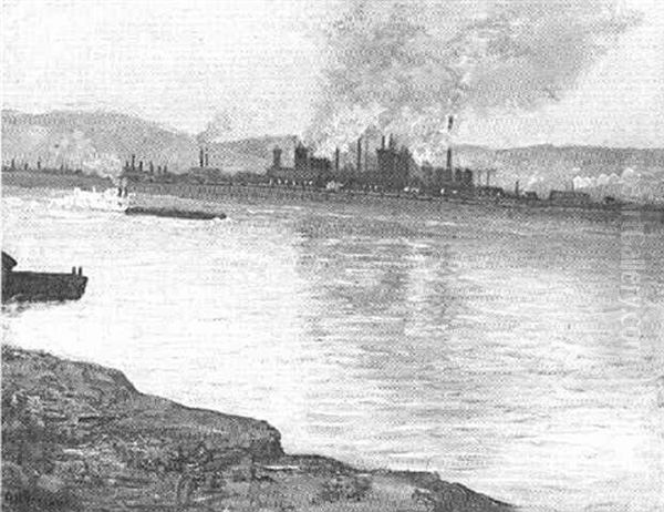Blast Furnaces On The River At Twilight Oil Painting by Aaron Harry Gorson