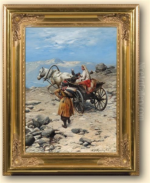 In The Caucasian Mountains Oil Painting by Michael Gorstkin-Wywiorski