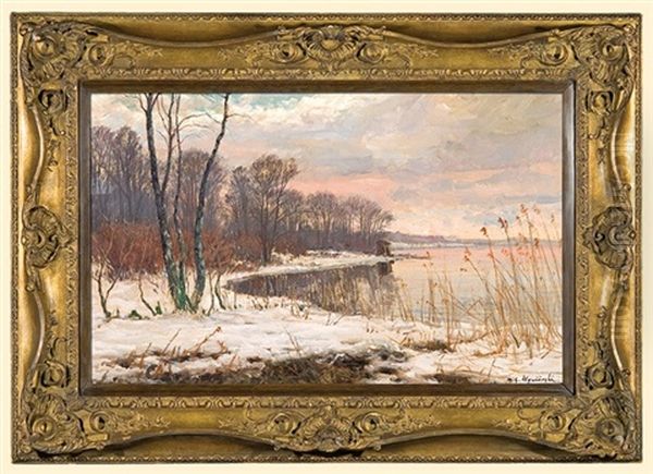 Winter Landscape Oil Painting by Michael Gorstkin-Wywiorski