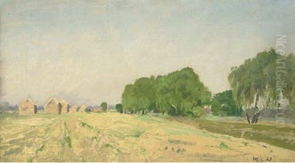 A Meadow After The Harvest Oil Painting by Michael Gorstkin-Wywiorski