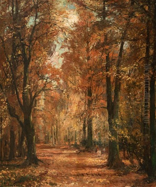 Forest View With Hikers Oil Painting by Pieter Gorus