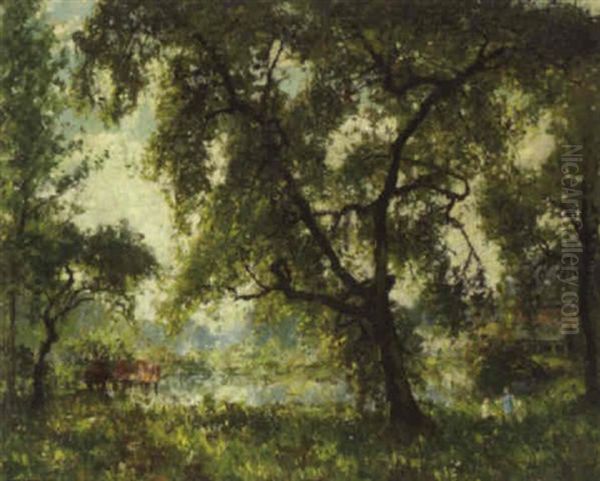 Enfants Au Bord De L'etang Oil Painting by Pieter Gorus