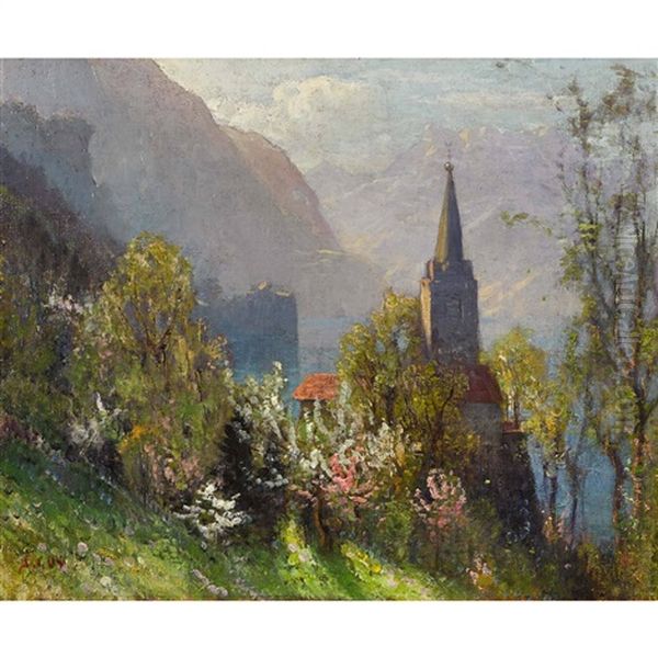 L'eglise Saint-vincent A Montreux Oil Painting by Albert H. Gos
