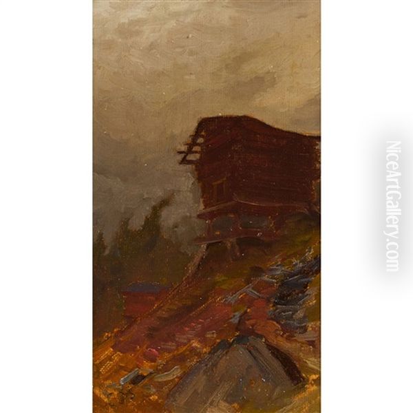 Mazot En Valais Oil Painting by Albert H. Gos