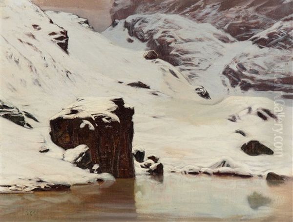 Winter Am Riffelsee Oil Painting by Albert H. Gos
