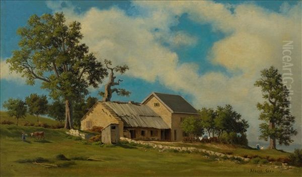 Ferme Au Bord Du Lac Oil Painting by Albert H. Gos