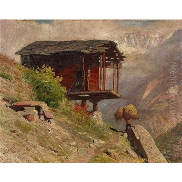 Chalet A Ble. Vallee De Zermat Oil Painting by Albert H. Gos
