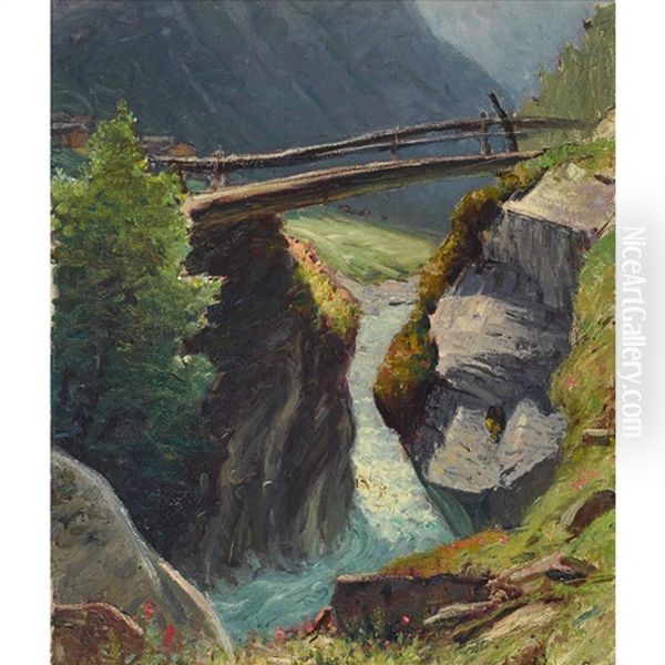 Pont De Zinal Oil Painting by Albert H. Gos