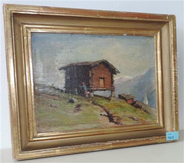 Walliser Gebirgslandschaft Mit Speicher Oil Painting by Albert H. Gos