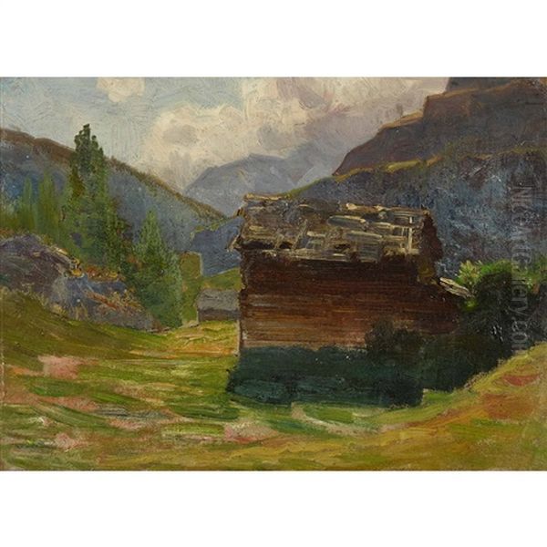 Chalet A Zermatt Oil Painting by Albert H. Gos