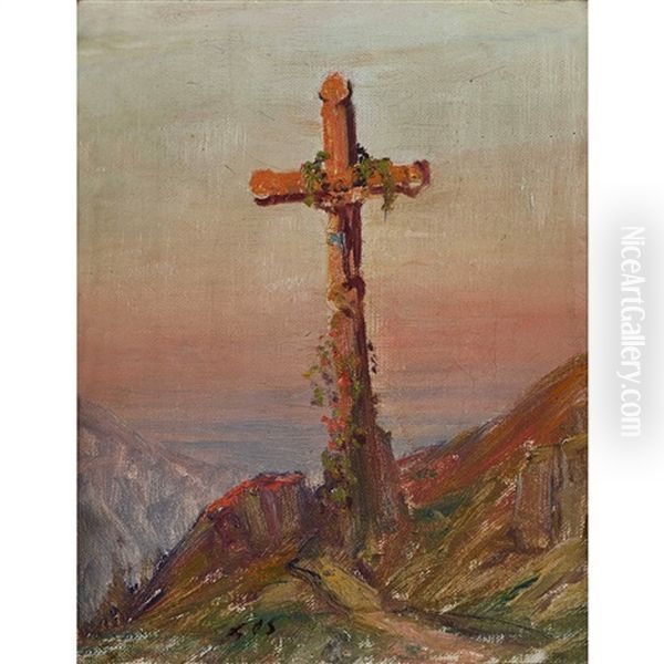 Wegkreuz Im Abendlicht Oil Painting by Albert H. Gos