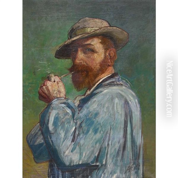 Portrat Eines Mannes Mit Pfeiffe Oil Painting by Albert H. Gos