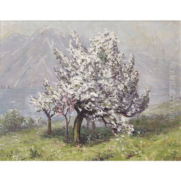 Bluhende Baume Am See Oil Painting by Albert H. Gos