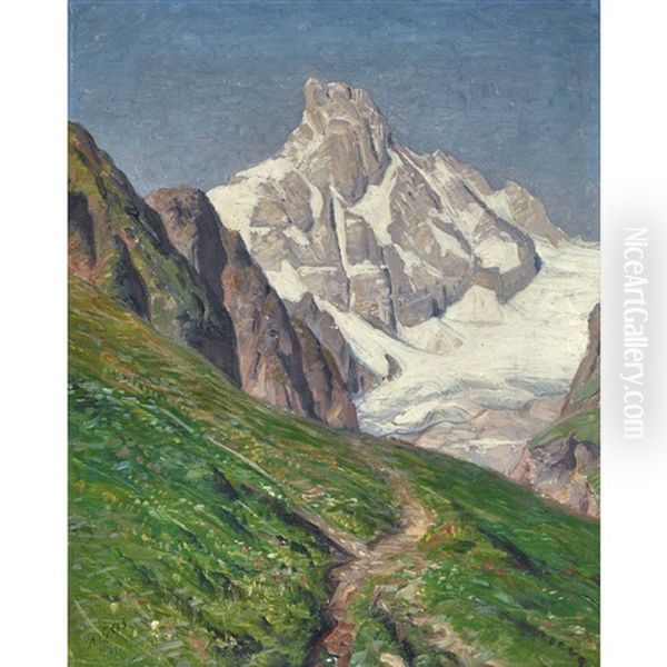 Alpweg Mit Blick Auf Den Egginer Oil Painting by Albert H. Gos