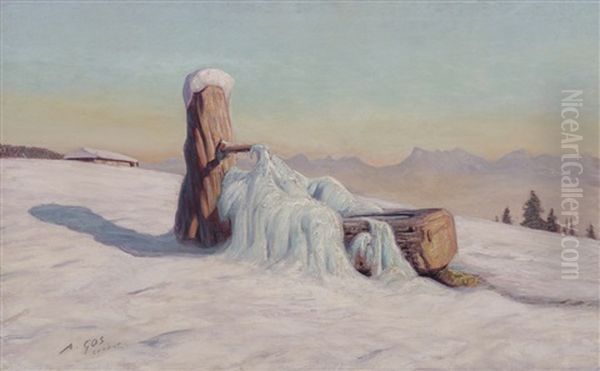 Abreuvoir Sous La Neige Dans Les Alpes Vaudoises Oil Painting by Albert H. Gos