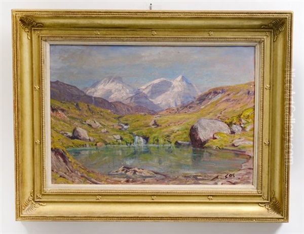 Mountain And Lake Scene Oil Painting by Albert H. Gos