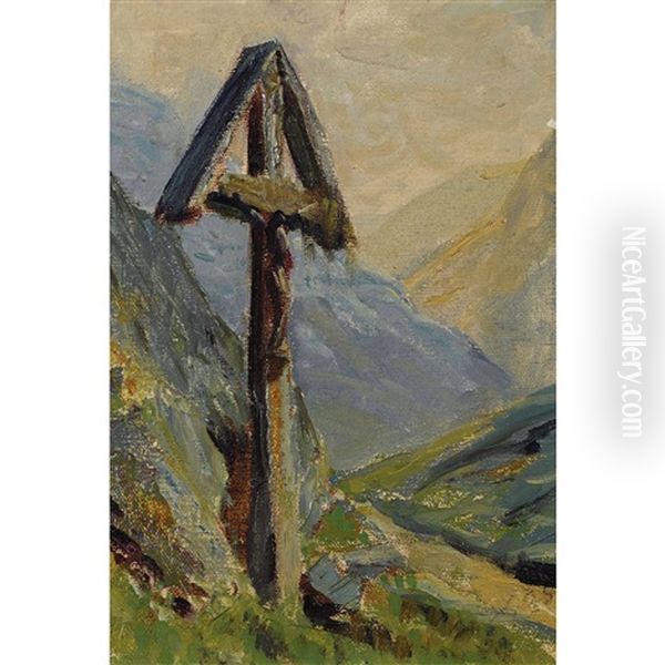 Alpenlandschaft Mit Kreuz Oil Painting by Albert H. Gos