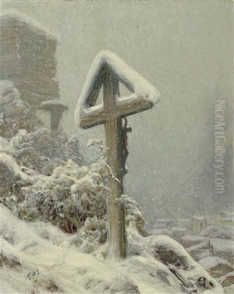 Verschneite Berglandschaft Oil Painting by Albert H. Gos