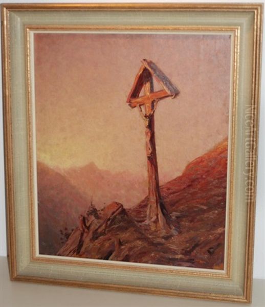 Wegkreuz Im Abendrot Oil Painting by Albert H. Gos