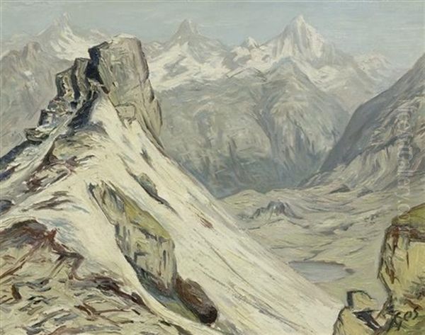 Blick Richtung Weisshorn Gornergrat Oil Painting by Albert H. Gos