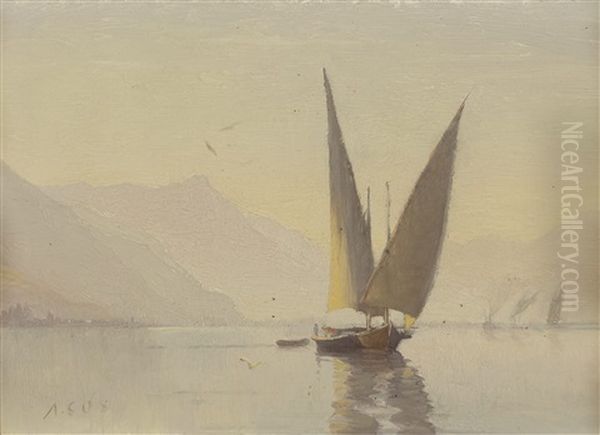 Barque Sur Le Leman Oil Painting by Albert H. Gos