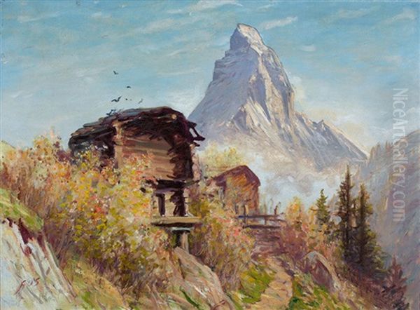 Herbstlicher Blick Auf Das Matterhorn Oil Painting by Albert H. Gos