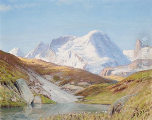Blick Auf Riffelsee Und Breithorn Oil Painting by Albert H. Gos