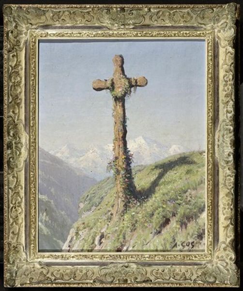 Wegkreuz Mit Bergpanorama Oil Painting by Albert H. Gos