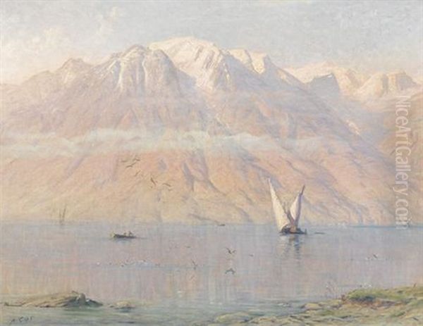 Ansicht Des Genfersees Mit Dem Grammont Oil Painting by Albert H. Gos