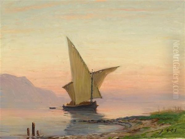 Barque Sur Le Lac Leman Oil Painting by Albert H. Gos