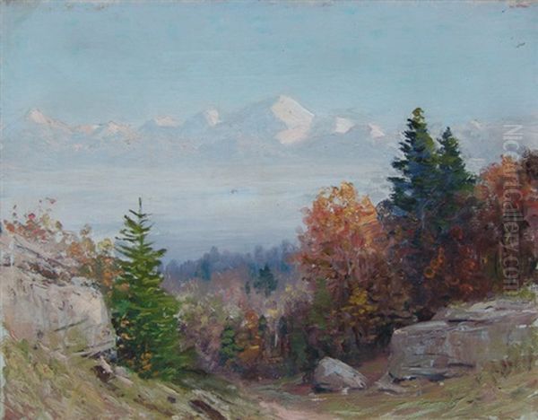 Mont Blanc Du Saleve/mont Blanc Et Les Alpes Oil Painting by Albert H. Gos