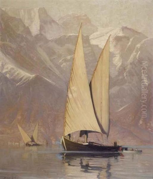 Le Lac Leman Oil Painting by Albert H. Gos