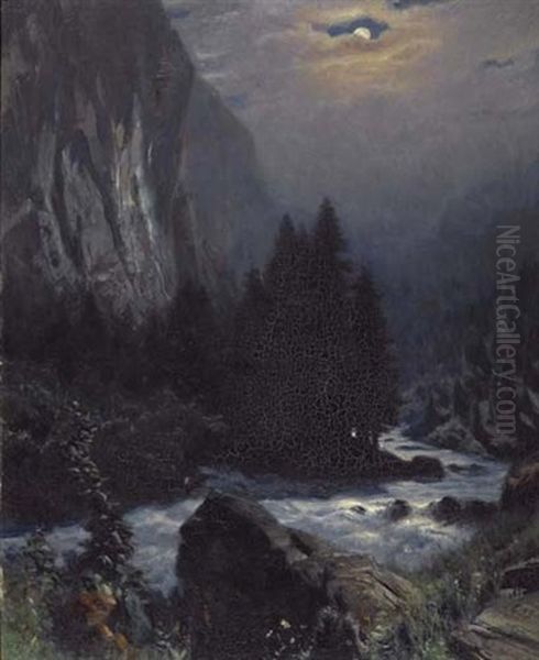 Paysage Au Clair De Lune Oil Painting by Albert H. Gos