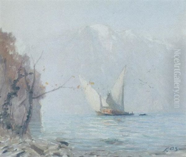 Barques A Montreux Oil Painting by Albert H. Gos