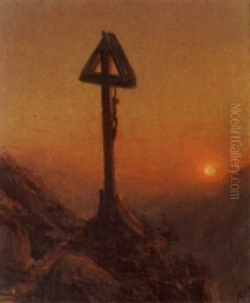 Calvaire-soir-valais Oil Painting by Albert H. Gos