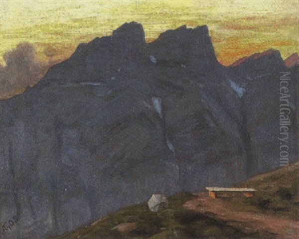 Gebirgslandschaft Bei Untergehender Sonne Oil Painting by Albert H. Gos