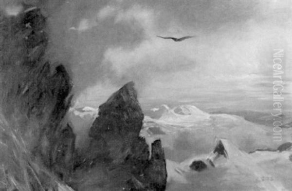 Sonnenuntergang Uber Den Walliser Hochalpen Oil Painting by Albert H. Gos