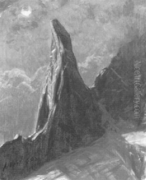 Felsspitze Im Walliser Hochgebirge Bei Vollmond Oil Painting by Albert H. Gos