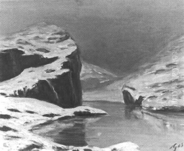 Schneebedeckte Felsenlandschaft Mit Zugefrorenem See Oil Painting by Albert H. Gos