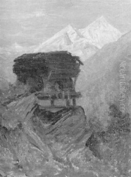 Speicher Vor Bergkulisse Im Abendrot Oil Painting by Albert H. Gos
