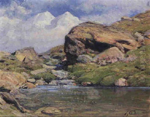 Gebirgsee Oil Painting by Albert H. Gos