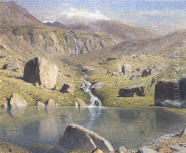 Walliser Gebirgslandschaft Mit See Oil Painting by Albert H. Gos