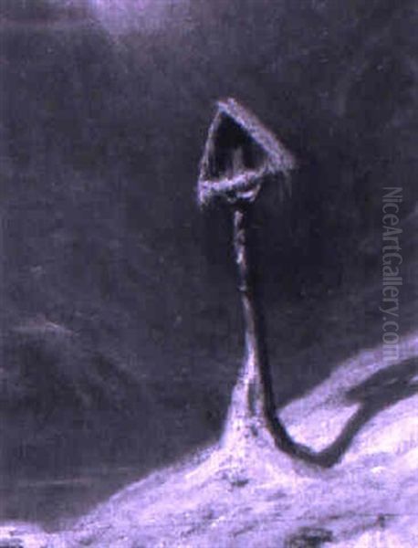 Fahl Beleuchtetes Kreuz In Einer Winternacht Oil Painting by Albert H. Gos