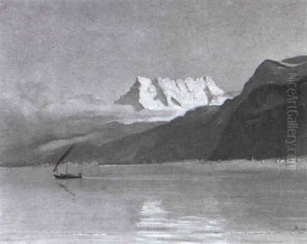Genferseelandschaft Mit Blick Auf Die Savoyer Alpen Oil Painting by Albert H. Gos
