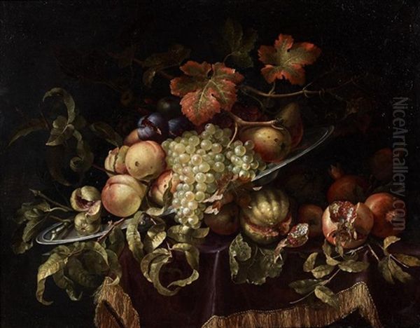 Composition Aux Peches Et Aux Raisins Oil Painting by Gerard Goswin