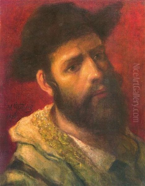 Portrait Of A Rabbi Oil Painting by Moritz Gottlieb