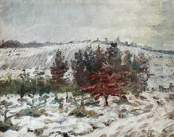 En Graa Vinterdag Med Snesjap Ve Emdrup (winter Landscape From Emdrup, Denmark) Oil Painting by Albert Gottschalk