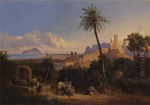 Landskab Ved Terracina, Mellem Rom Og Napoli Oil Painting by Carl (Karl) Wilhelm Goetzloff
