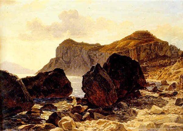 Fishing Off The Rocks, Capri Oil Painting by Carl (Karl) Wilhelm Goetzloff
